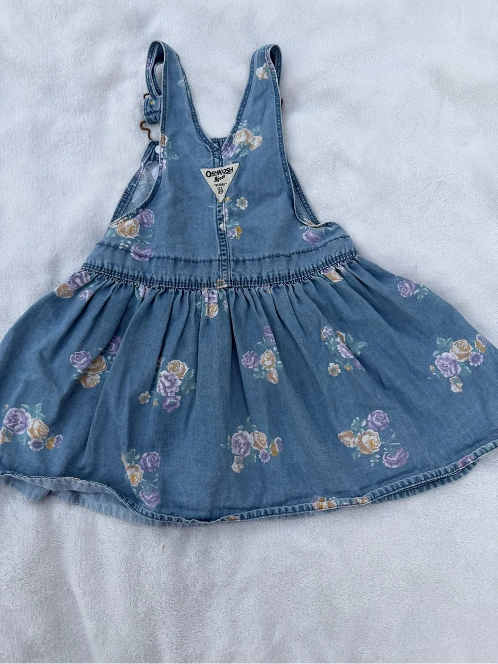 OshKosh B'gosh Blue Denim Floral Overall Dress Size 3T